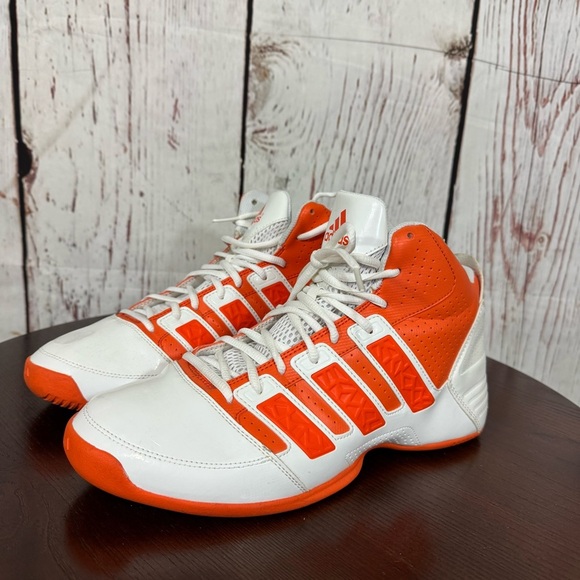 Adidas Orange and White Men’s Basketball Hi-top Sneakers with Breathable Mesh 10 - Picture 4 of 16